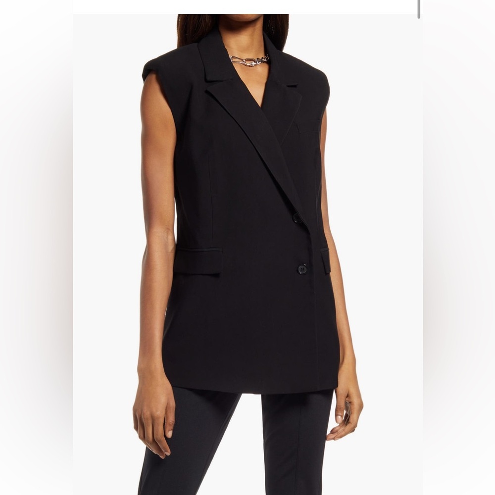 Open Edit Black Buttoned Blazer Tuxedo Vest